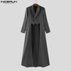 INCERUN Men Peak Lapel Solid Color High Low Irregular Splits Maxi Blazer Coats