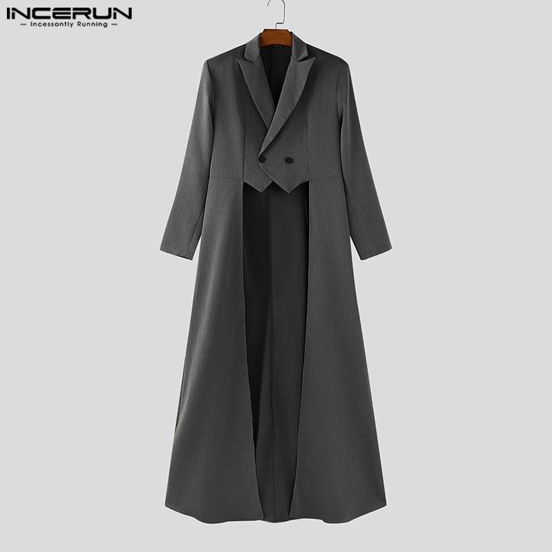 INCERUN Men Peak Lapel Solid Color High Low Irregular Splits Maxi Blazer Coats