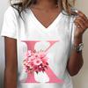 Pink Sakura Alphabet Graphic T Shirts Unisex Az 26 Alphabet Pink Flower Cartoon Tshirts Cherry Blossom Letters C Casual Tops
