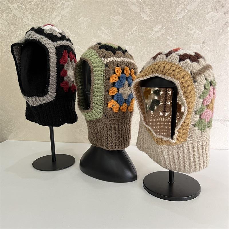 

Шапка балаклава ручної роботи гачком жіноча тепла в язана вовняна шапка ніша чохол на голову M（56-58cm） бежевий