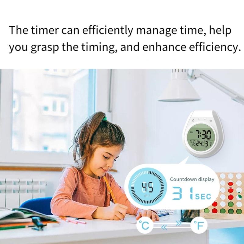 Shower Timer Digital Clock Waterproof LCD Screen 12/24 Hour Format Temperature Display Countdown Function Suction Cup Mount