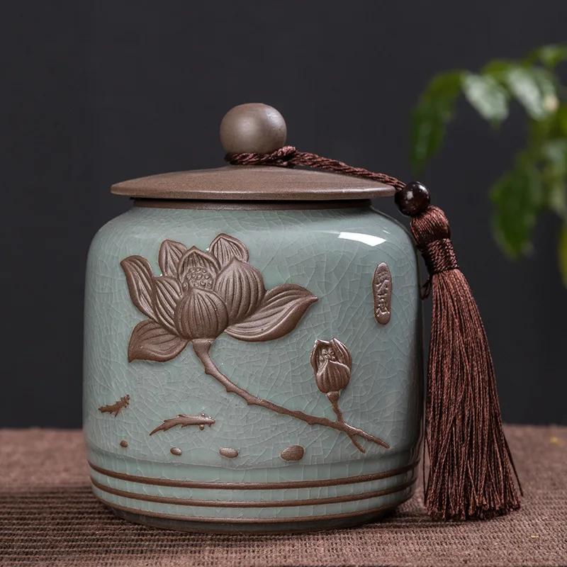 Tea Containers Ceramic Sealed Can Large Size Tea Box Storage Tank Ceramic Tea Utensil Portable Tea Storage Tea Caddy Tea Jar