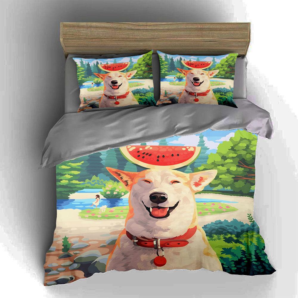 Smiling dog outdoors. Bedding Duvet cover sets Duvet covers Pillowcases gifts (1 * Duvet Cover 2 * Pillowcases, without duvet insert)