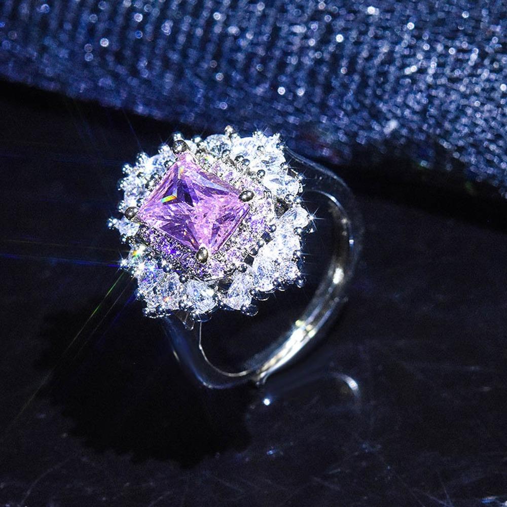 Luxury Open Ring Emerald Imitation Green Gemstone Double Tone Full Diamond Wedding Band for Women