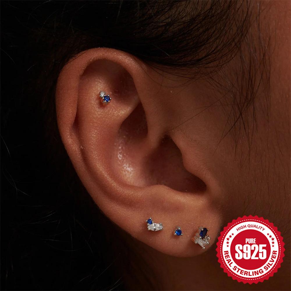 Klassische S925 Sterlingsilber Farbige Geometrische Edelsteine Stern Mond Saturn Opal Mode Vielseitiges 4er Set Ohrstecker