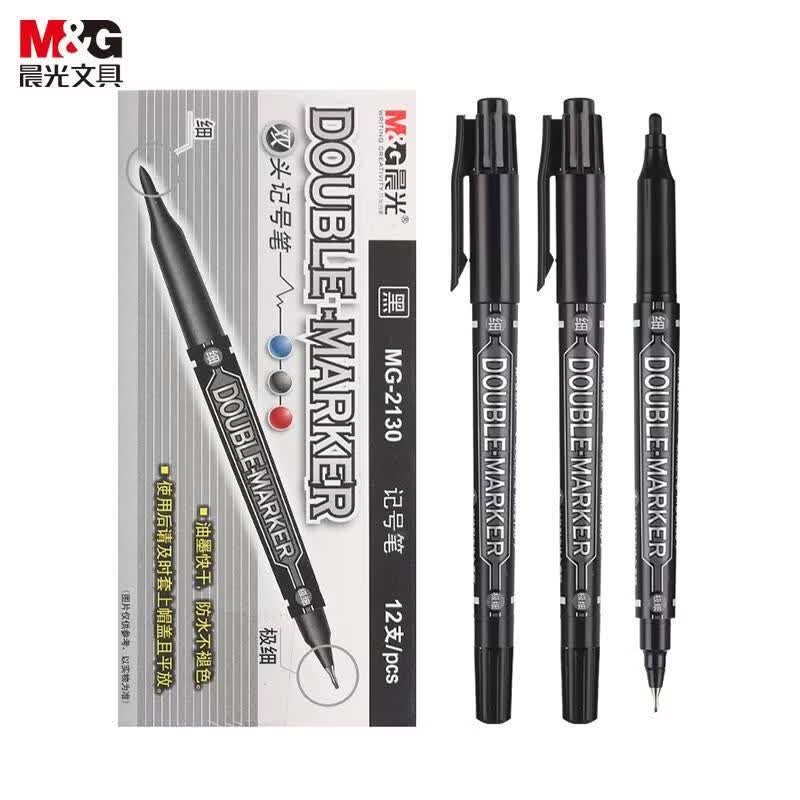 M&G Black Dual-Tip Fine Marker Pens