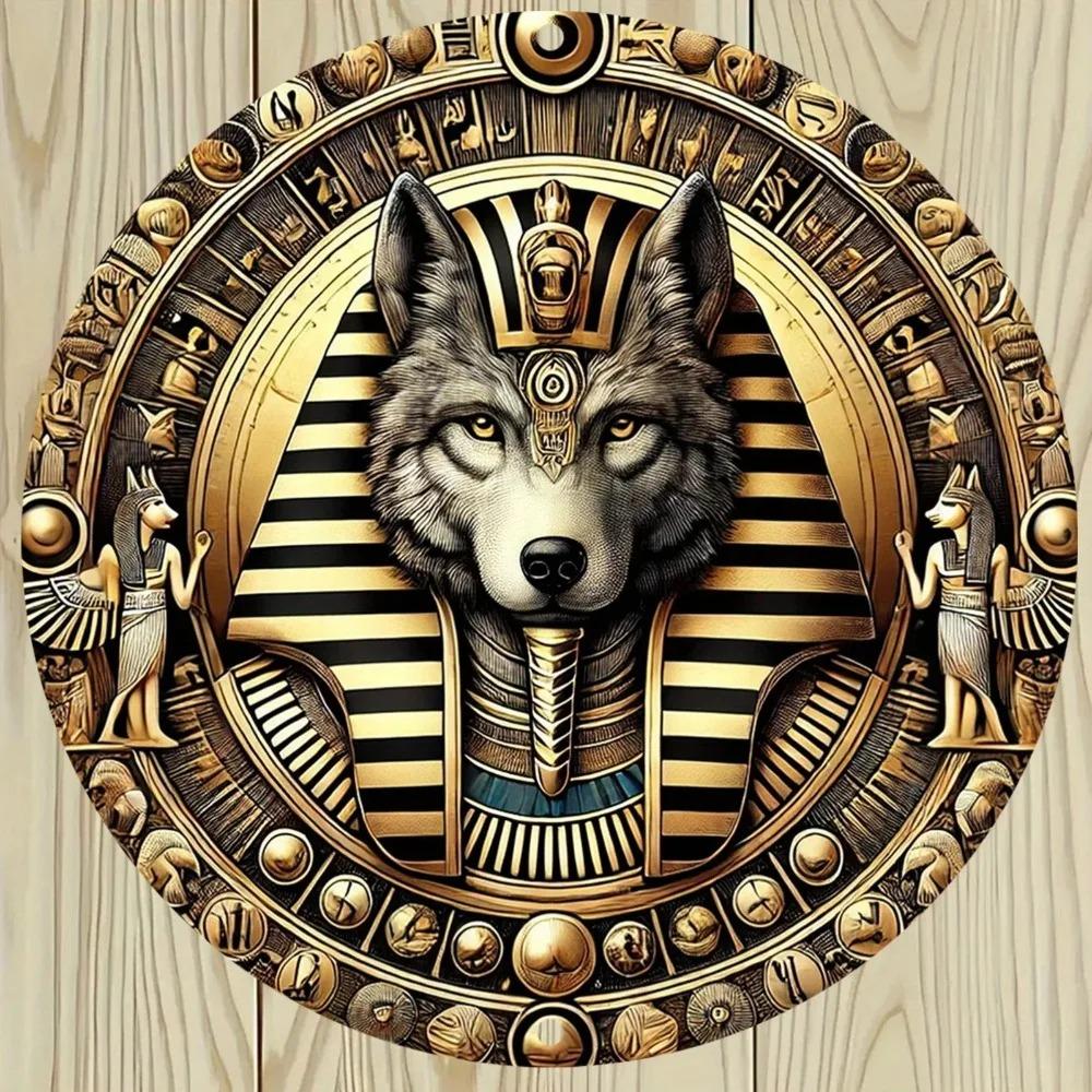Anubis Décoration Égyptienne Panneau Métallique x Pouce Plaque Murale Dorée Durable Maison Jardin Garage