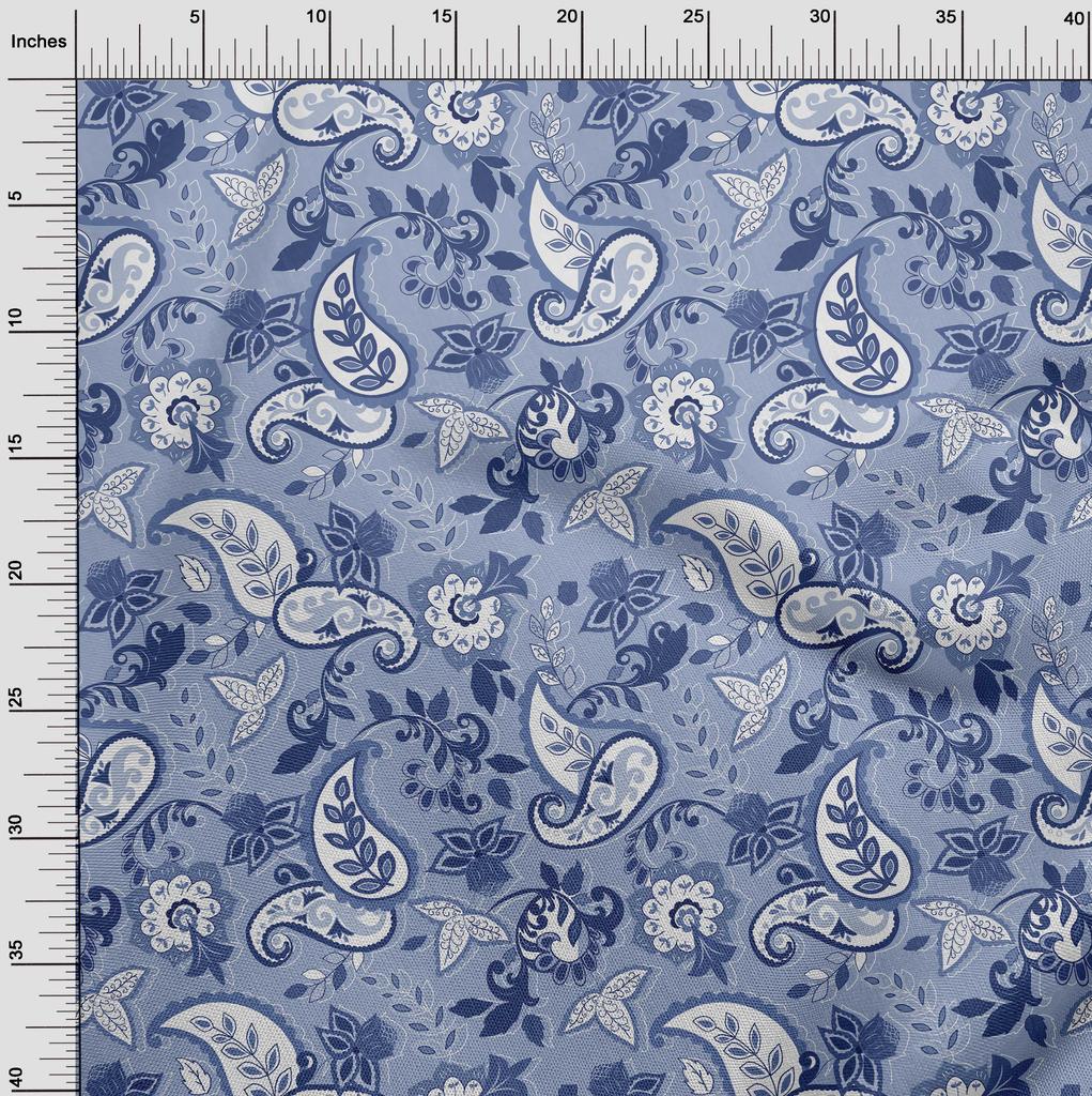 oneOone Cotton Flex Bluish Violet Fabric Asian Paisley Floral Quilting Supplies Print Sewing Fabric By The Yard 40 Inch