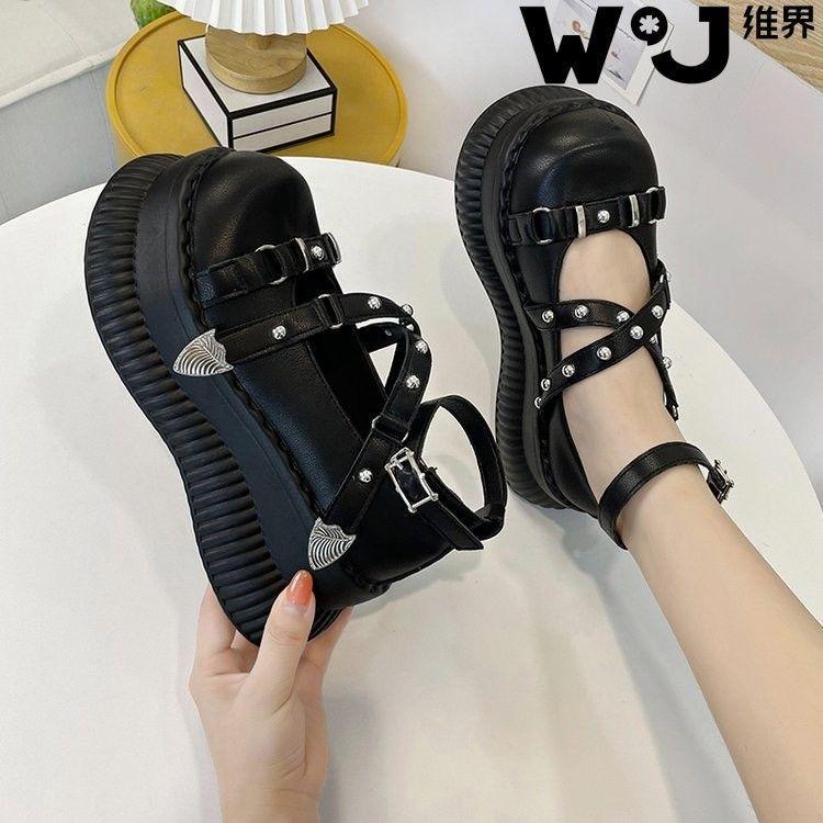 

Round head muffin big head shoes 2024 spring new niche design sense punk subculture spice girl sweet cool platform shoes 35