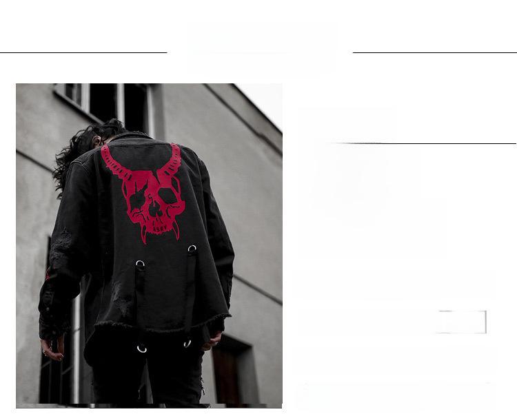 Herren-Jeansjacke im koreanischen Stil mit trendigem Totenkopf-Motiv – lockere Passform für Frühling/Herbst