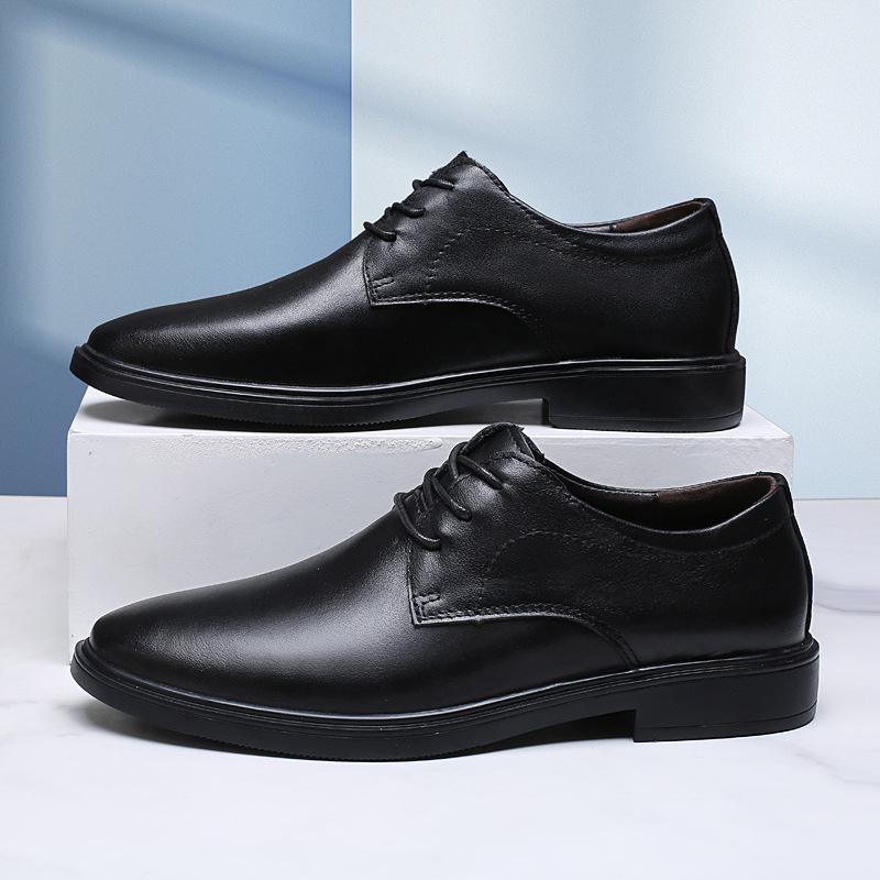 Men's Spring Leather Business Casual Lace-up Shoes - Trendy, Breathable, Cowhide