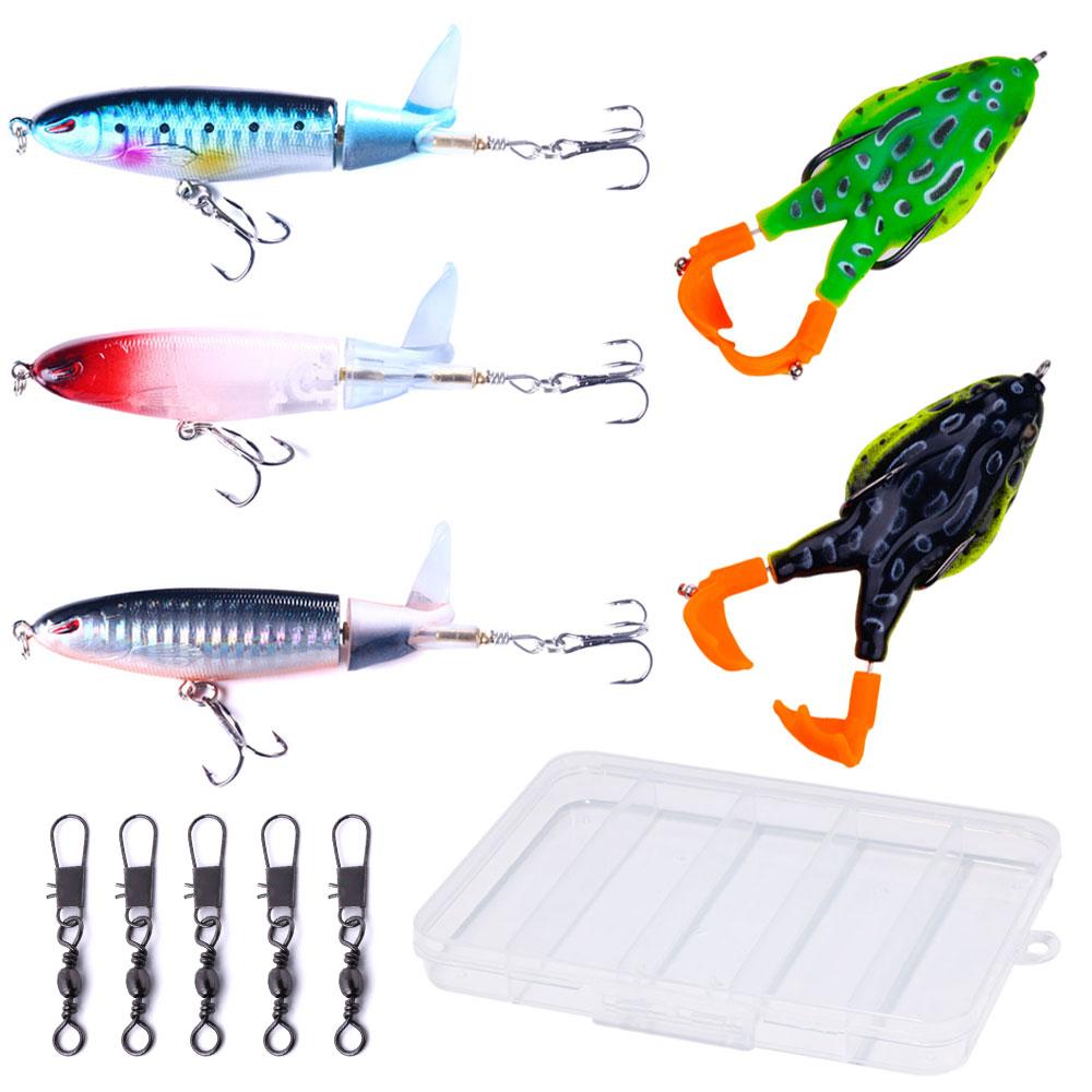 5 pezzi Esca Topwater Popper Elica Topwater Esca Artificiale Hard Crankbait Wobbler Coda Rotante Attrezzatura da Pesca