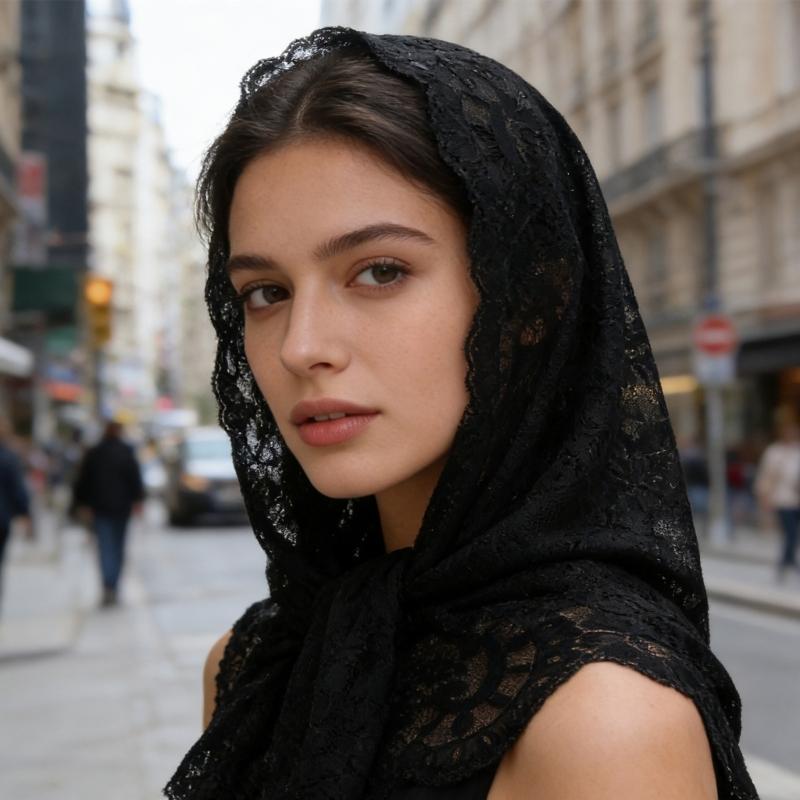 Floral Lace Edge Scarf Comfortable Head Cover Strong Polyester Material For Spiritual Moment Or Travel