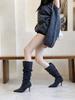 Autumn and winter new pointed head thin heel high heel temperament thin French fashion sexy beautiful boots black