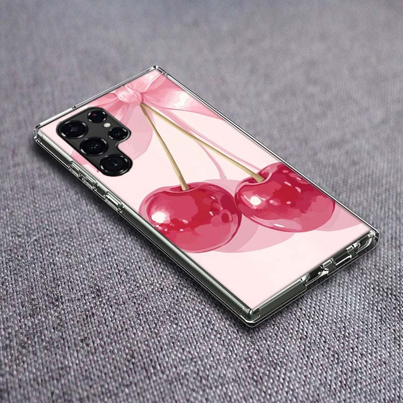 Cherry Bow Phone Case For Samsung Galaxy S24 S23 S21 S20 FE S22 S26 Ultra S25 Edge S10 Plus Cover Clear TPU Capa Shell Coque Sho