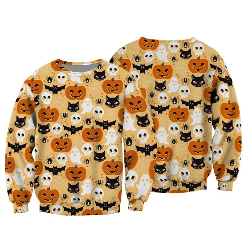 Horror 3D Print Sweatshirts Halloween Harajuku Men Pullover Sweater Long Sleeve Crewneck Streetwear Hoody Clothing Fun Kids Tops