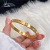 Gold-Tone Titanium Steel Zircon Bracelet for Women, Luxurious Plain Band, Couple's Ring-Inspired Hand Jewelry, New Style
