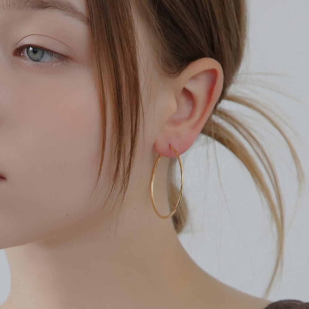 Dieuamour Thin Hoop Ring One-Touch Earrings 2 Colors