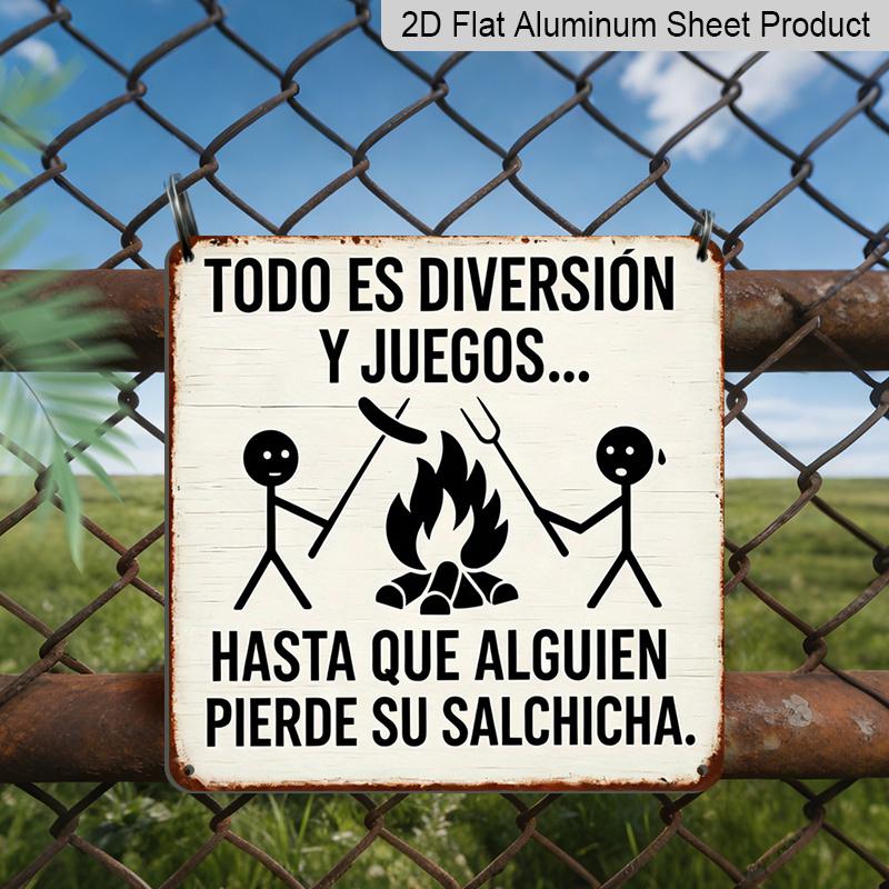 

2D Flat, 1pc, Decorative Plaque and Ornament, Spanish Barbecue Fun Warning Theme, Humorous Stick Figure Style, Outdoor, Campsite, Kitchen, Yard 20*20cm