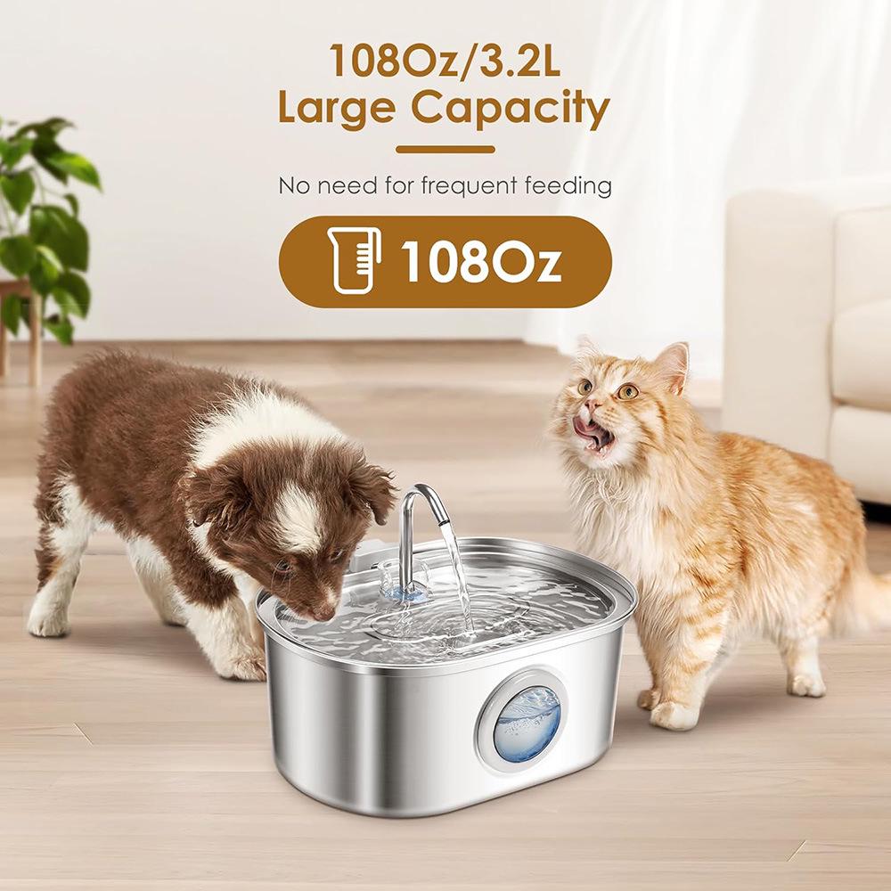 3.2L Stainless Steel Cat Water Fountain with Activated Carbon Filter