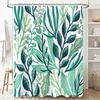 Green Leaves Shower Curtain Modern Floral Design for Bathroom Decor Waterproof Fabric with Hooks Included Set Length
