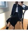 Korean Retro Denim Jacket for Women - Loose Fit, Large Size, Dark Wash, Spring & Autumn 2024