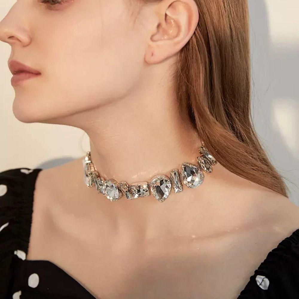 Exaggerated Rhinestone Necklace Light Luxury Women's Choker Temperament Crystal Necklace  Girls