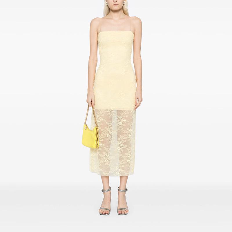 Available: 2025 Yellow Square Neck Lace Patchwork Midi Dress in French Elegance Style M жёлтый
