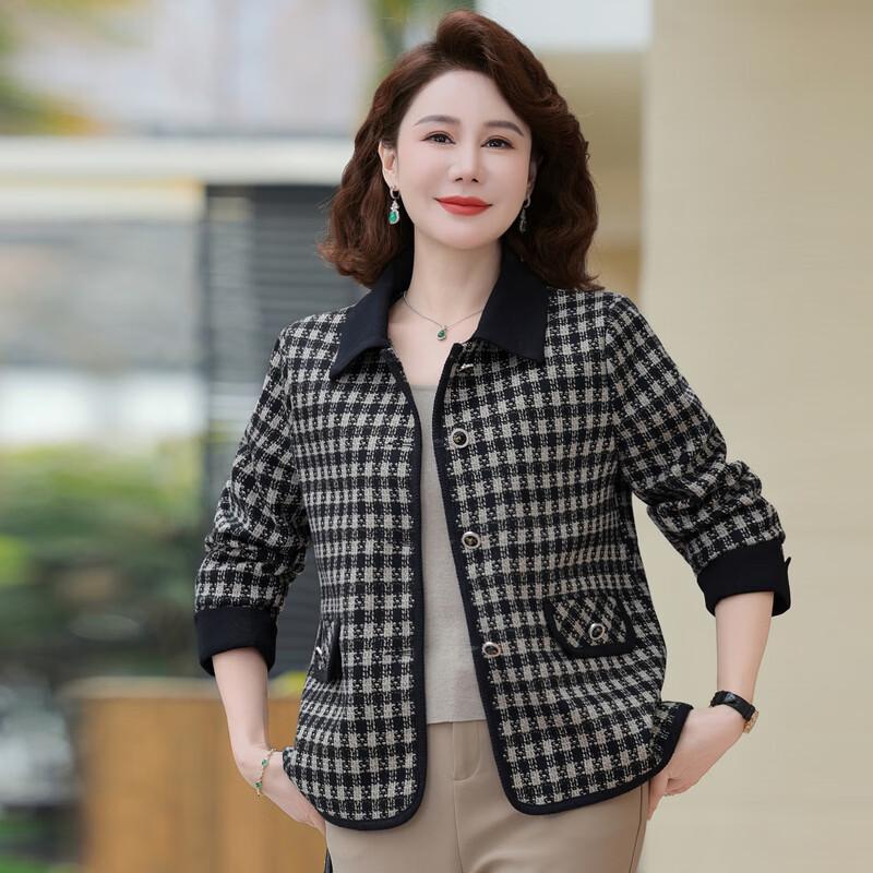 Ronghua Damen karierte Kurzjacke mit Revers