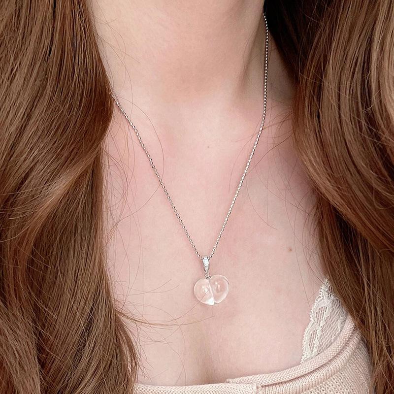 Collana a catena con ciondolo a forma di cuore in cristallo bianco semplice e trasparente, pesca, collana classica alla moda, gioielli per feste, regalo