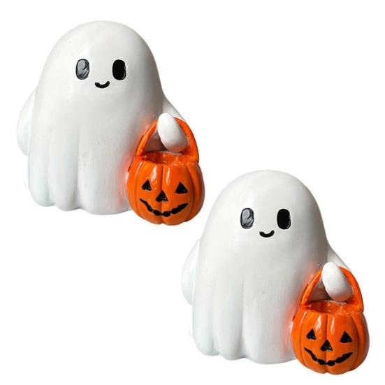 2/3Pcs Halloween Ghost Statue Holding Pumpkin Cartoon Ghost Resin Statue Figurine Sculpture Holiday Party Decoration Ornament