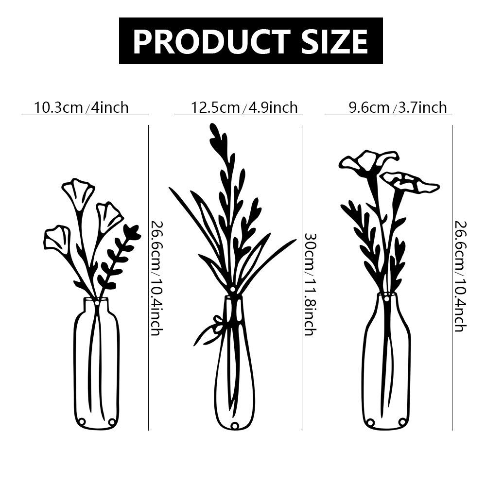 

3 Pieces Metal Flower Wall Decor Art,Unique Wall Decor Hanging, Wall Sculpture Ideal for Home, Living Room, Bathroom, Kitchen wrought iron