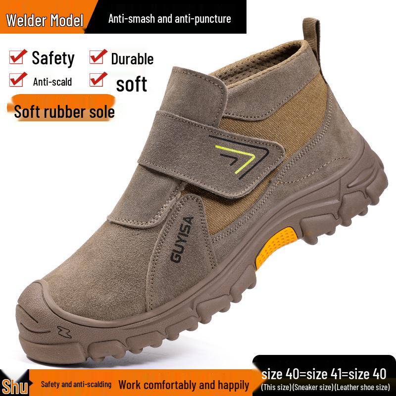 Men's Breathable Suede Summer High-Top Welding Shoes: Anti-Smash, Anti-Puncture, Anti-Slip, Wear-Resistant, and Comfortable.