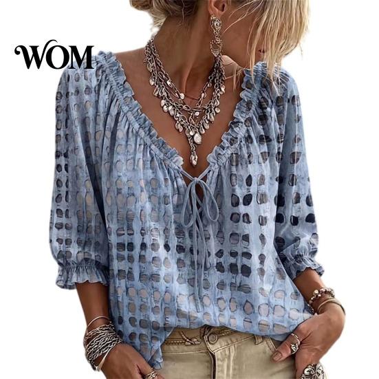 Comoda Maglietta da Viaggio da Donna Estiva Casual, Blusa con Scollo a V e Laccetti, Maniche 3/4, Blusa a Quadri Oversize con Stampa, Top Larghi e Svasati, Leggera