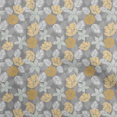 Cotton Flex Gray Fabric Tropical Leaf Diy Clothing Quilting Fabric Print Fabric By Yard 40 Inch