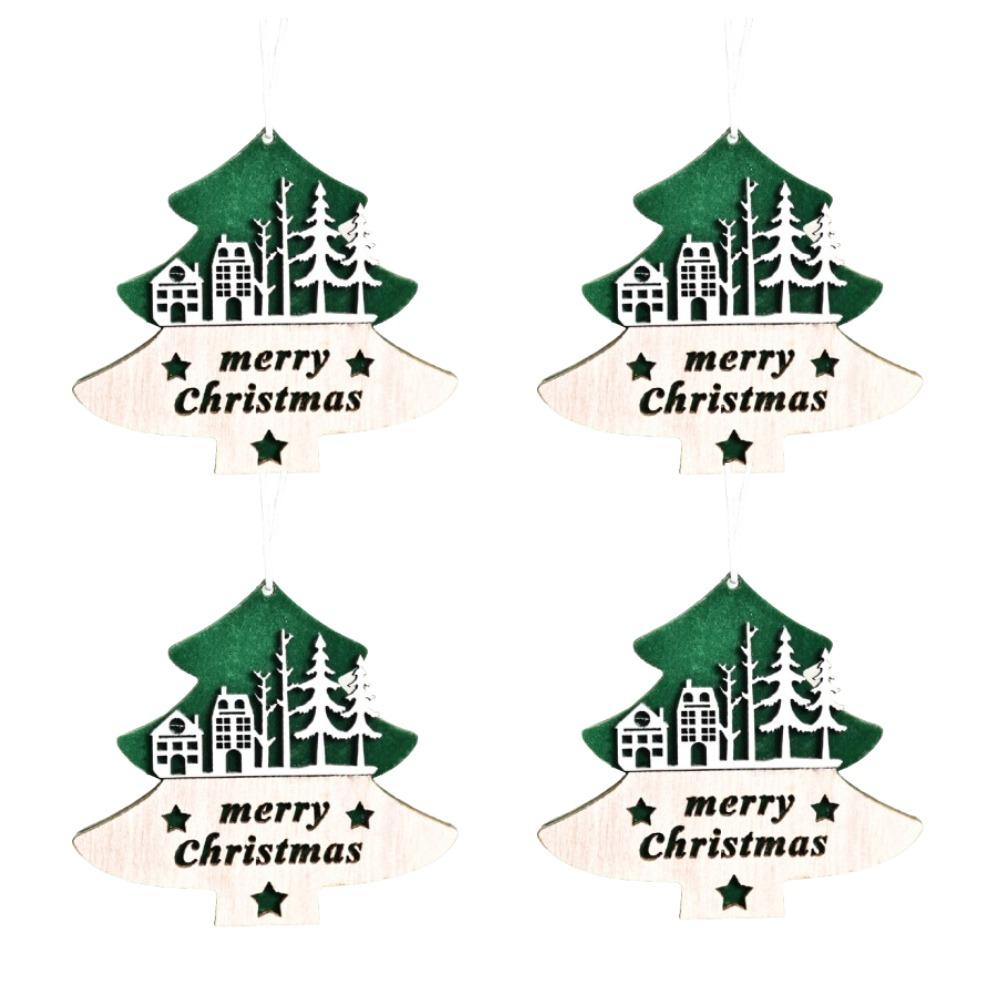 4pcs DIY Christmas Tree Wooden Pendant Handmade Christmas Hanging Decoration Children Gifts