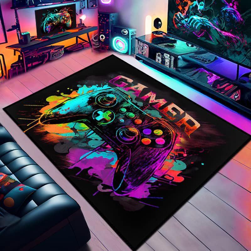 Gamer Area Rug Neon Game Controller Design Non-Slip Carpet for Gaming Room Perfect for Esports Enthusiasts Game Lovers Gift