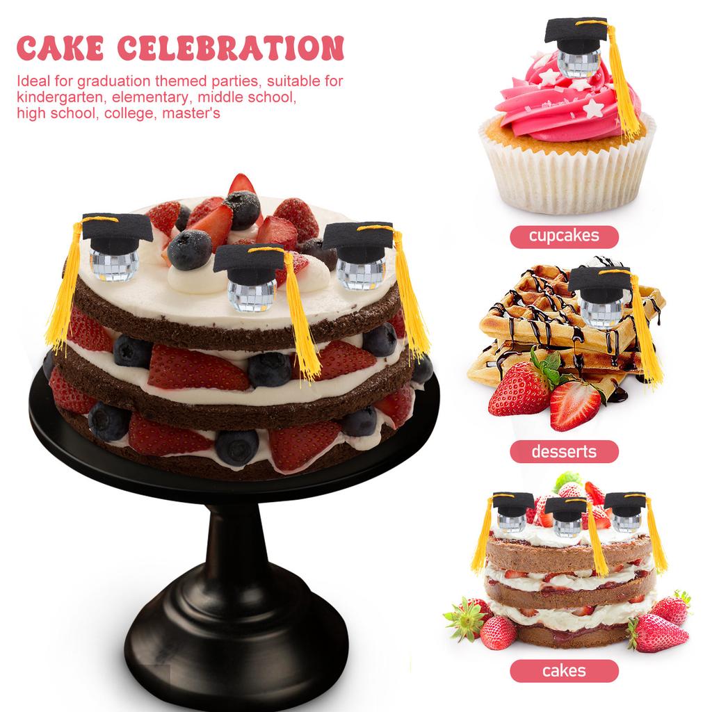 10Pcs Mini Graduation Cap Cupcake Toppers Tassel Disco Ball Design Grad Cap Decor for All Graduations Cupcake Graduation