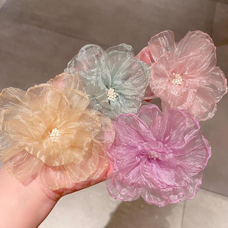 Fashion Sweet Mesh Flower Hairpin Side Clip Sweet Hair Clip For Women Girls Simulated Flower Hairpin Headdress Hair Accessories