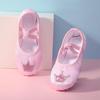 Scarpe da ballo in raso per bambini, con ricamo di corona e design a zampa di gatto.
