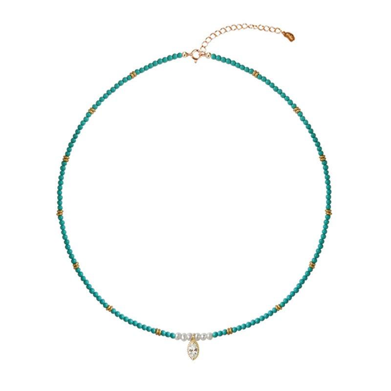 Handmade Geometric Turquoise Pendant Necklace Women Minimalist Locket Chain 45cm Adjustable Length Boho Chic Jewelry