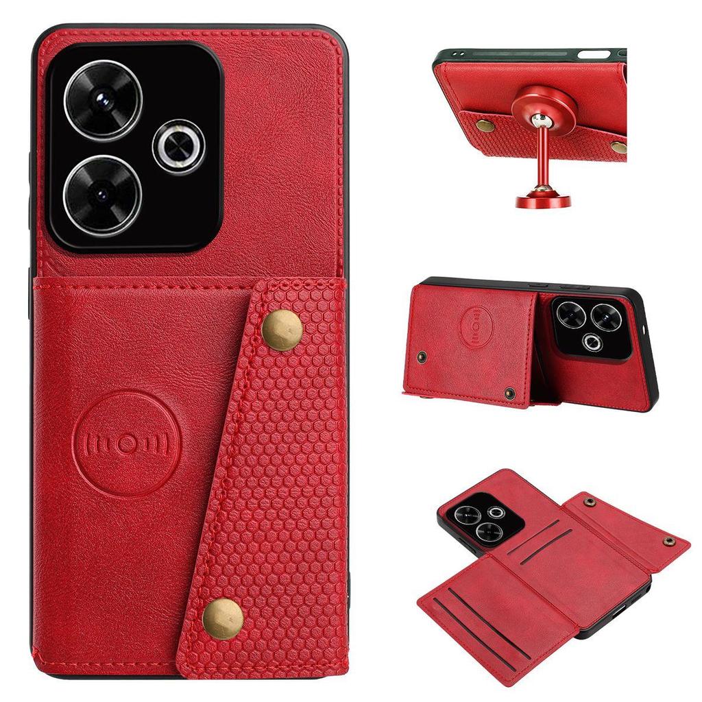 PU Leather Wallet Phone Case for Xiaomi Redmi 13X,13 4G,POCO M6 4G,F6 Card Slots Dual Metal Button Shockproof Full‑Body Cover