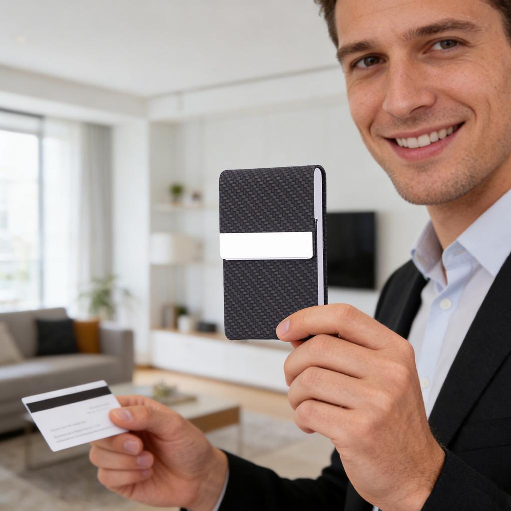 PU Woven Magnetic Business Card Holder – Sleek Card Organizer For Professionals, Portable Card Case