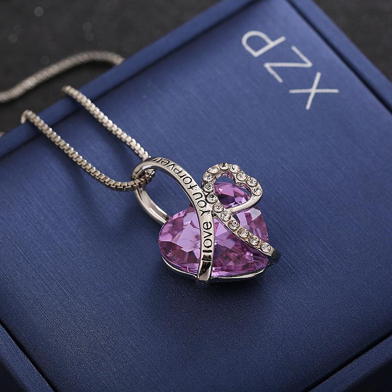 I Love You Forever "Crystal Heart Pendant Necklaces Woman Crystal Choker Necklace