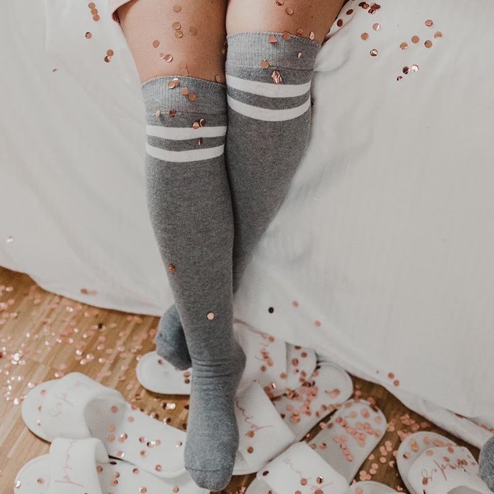 Heather Gray Cotton Blend Jersey Stocking Cuddly Stockings Girls Night Bachelorette Party Bridal Shower Wedding Bridesmaid Gift