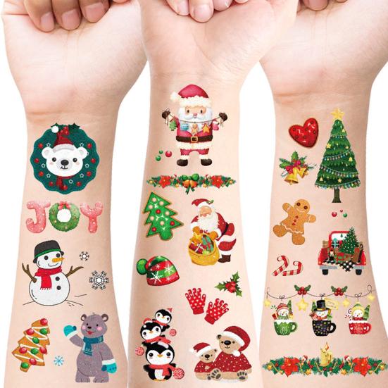 20 Feuilles De Tatouages Temporaires Noël - Autocollants Éphémères Pour Enfants - Père Noël, Bonhomme De Neige - Fête, Déco