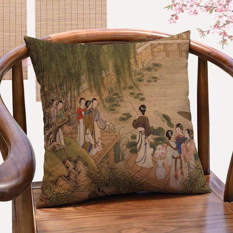 Qingyoutu New Chinese Classical Character Decorative Pillowcase Antique Lady Picture Throw Pillow Sofa Cushion Cover