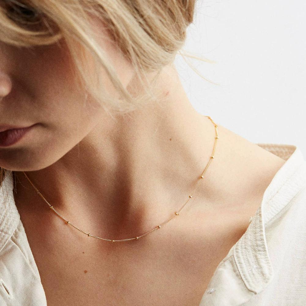 Stainless Steel Chain Necklace for Women Gold Color Thin Choker Bead Chain Necklace  Wholesale Dropshipping