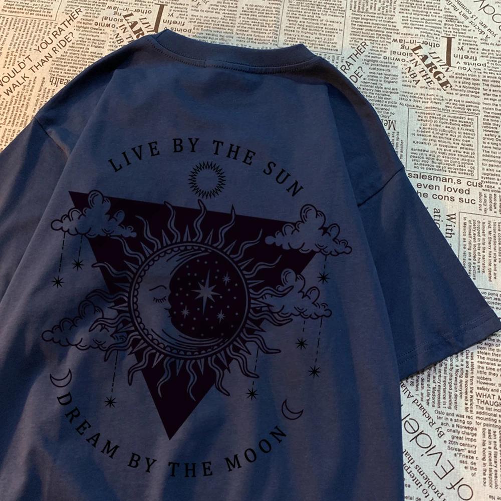 Live By The Sun Dream By The Moon Tshirt Men Women Hip Hop Cotton Casual Tops Pattern Sweat Summer Clothing Fashion Loose Tshirt