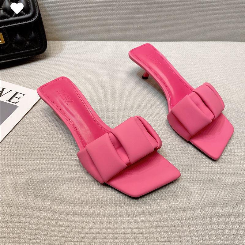 

Тонкий каблук, цельный, женская верхняя одежда, мода, лето 2025, новинка, сексуальные, квадратный носок, высокий каблук, с открытым носком, темпераментные, крутые шлепанцы 40